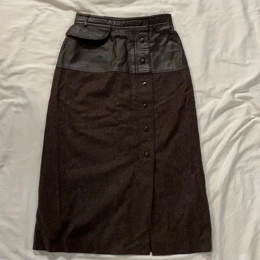 Escada wool and leather a-line skirt